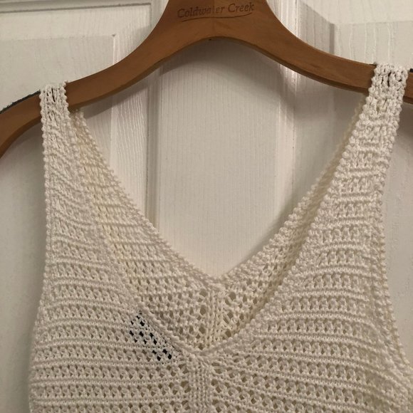 PETITE Tops White Cotton Open Knit Crochet Tank Top